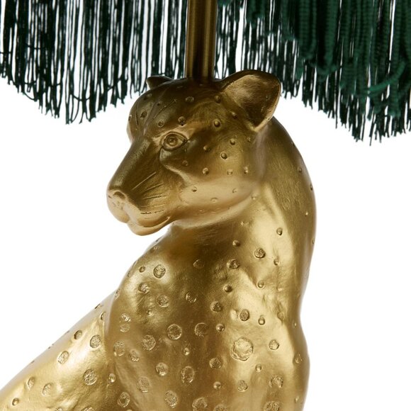 Gold Tone Leopard Green Art Deco Fringe Shade Table Lamp NEW - Picture 5 of 9